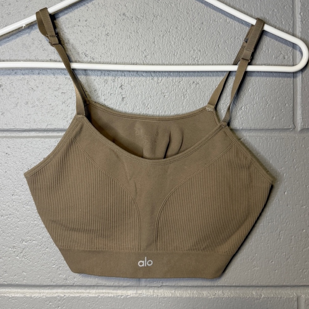 ALO Yoga Olive Green Ribbed Sports Bra